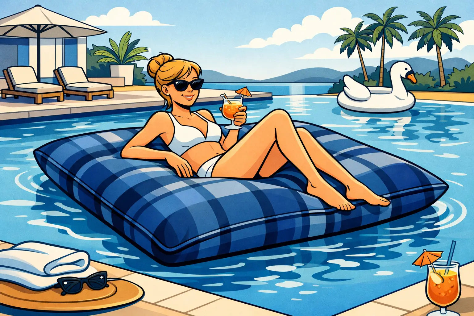 Guide d’assise flottante pour piscine chic