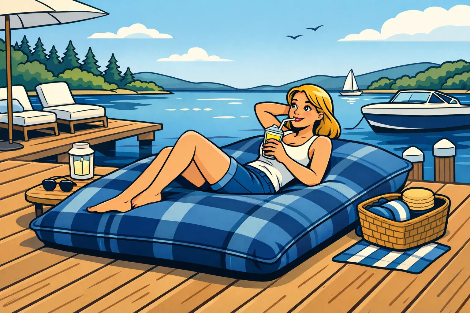 Aménagement réussi d’un ponton avec bean bag