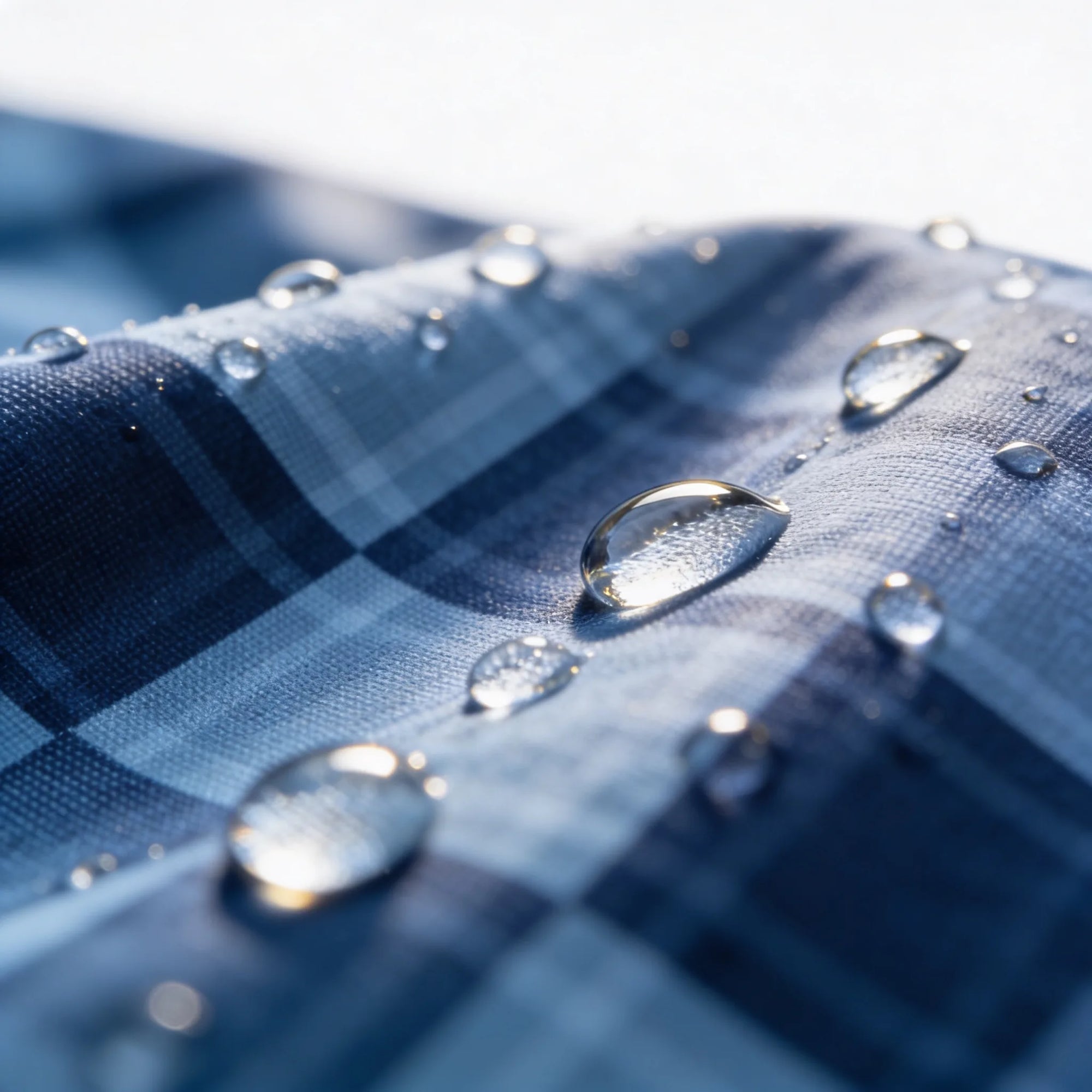 Gros plan du tissu Oxford 600D imperméable du bean bag Osmoze avec gouttes d'eau